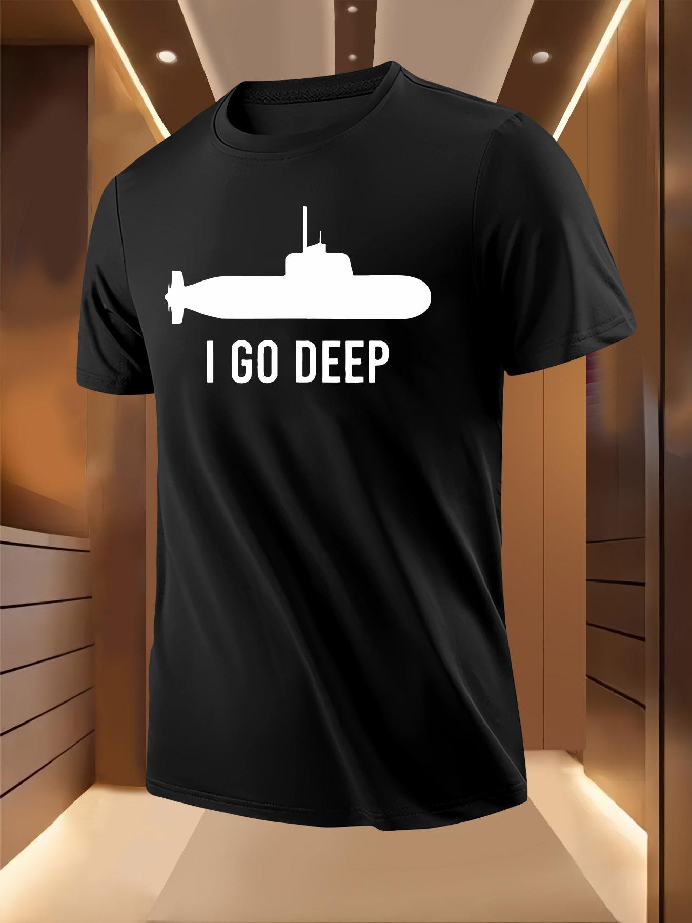 Navy Blue Tshirt with I Go Deep Submarine Graphic - Cas... XL