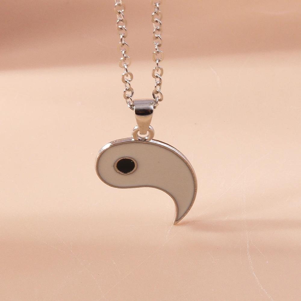 Cute Enamel Traditional Chinese Tai Chi Pendant Necklace for Couple Lovers Necklaces Chain Birthday Jewelry Gift