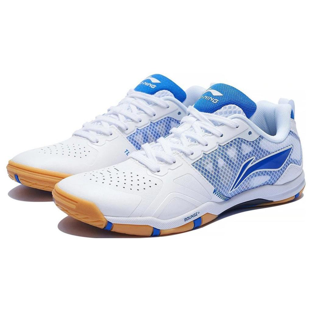 Li Ning Slip Resistant Abrasion Resistant Breathable Low Top Table Tennis Shoes Men's White Blue APPT009-1