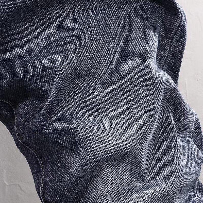 Pánské tmavě modré džíny slim fit v korejském stylu - Trendy, všestranné, elastické na jaro/léto.