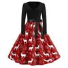Women's Casual Christmas Print V Neck Vintage Dress for Holiday Party and Everyday Wear