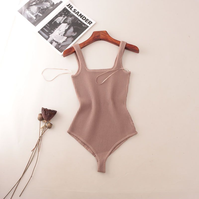 Western Style High-Fixed Rib Square Collar Pure Desire Positioning Clothing Foreign Trade Original Order Slim fit Briefs Sexy One-Piece Vest