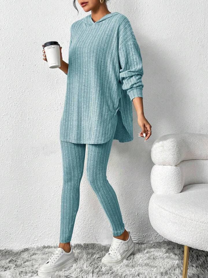 2025 Autumn and Winter Women's Pit Loose Hooded Long Sleeve Casual Pants Threaded Suit