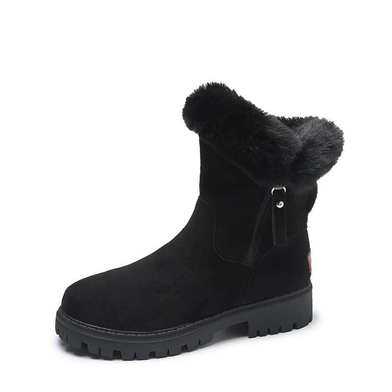 

Осенне-зимние зимние сапоги средней высоты из искусственной кожи для женщин, трансграничные сапоги большого размера с меховым бархатом и толстым каблуком 35-43 43 чёрный