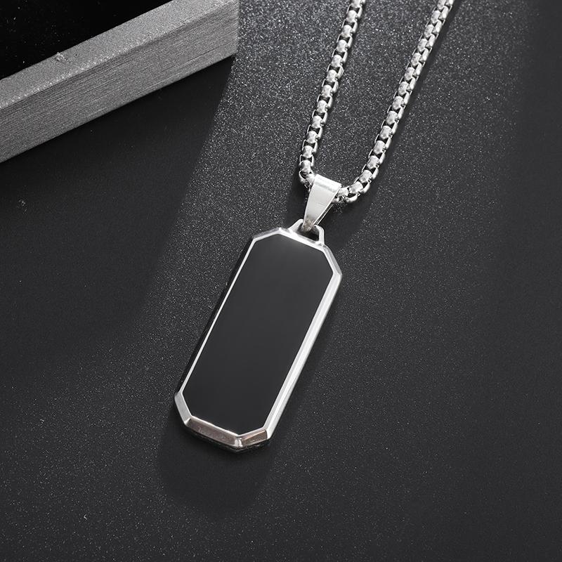 Stainless Steel Fashion Geometric Black Enamel Rectangular Pendant Necklace Men\'s and Women\'s Casual Trendy Jewelry