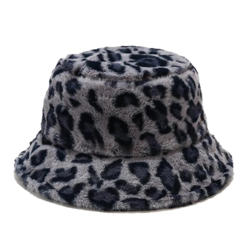 2024New Winter Bucket-Hats Fluffy Fur Men Women Panama Hat Fashion Warm Fisherman Cap Letter Rainbow Houndstooth Leopard Printed