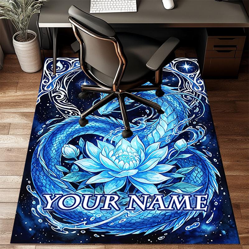 1PC Custom Name Blue Dragon Lotus Fantasy Theme Floor Mat Ideal for Living Room, Game Rooms, Office, Bedroom,Floor Mat Playful Design