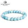 JD Chinesischer Larimar-Stein Perlenarmband Damen Mode Blau Meeresstreifen Runde Perlen Schnur Elastisches Band Armbänder Damenschmuck