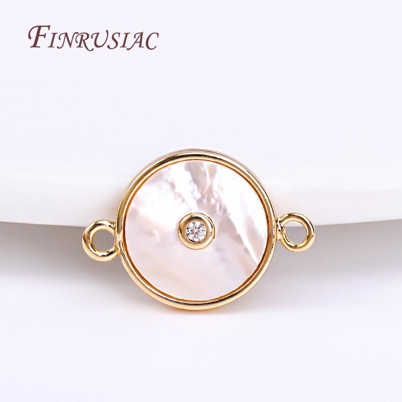 Trendy Gold Plated Shell Connector Charms For Necklace Jewelry Findings,Inlaid Zircon Round Connector Pendants DIY Accessories