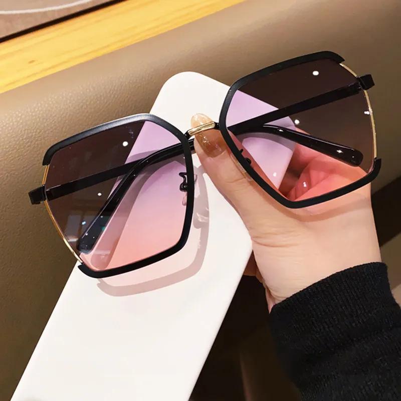 Retro Black Large Frame Sunglasses Woman Square Round Face Skinny-Face Sun Glasses Driving Uv400 Sunglasses  Eyewear