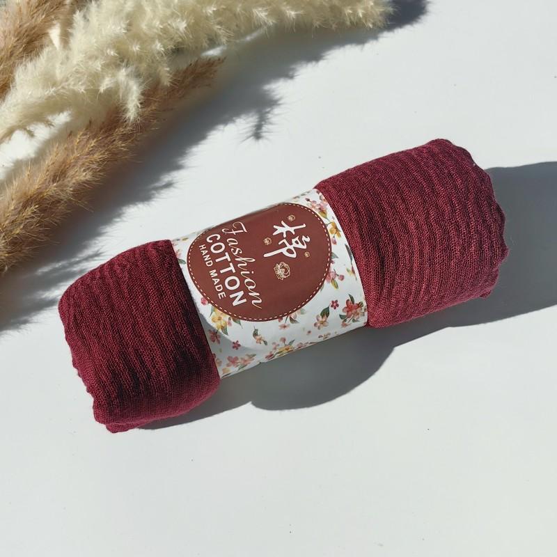 62-122 Colors Crinkle Cotton Underscarf Pleated Pompom Plain Hijab With Tassels Islamic Turban Warp