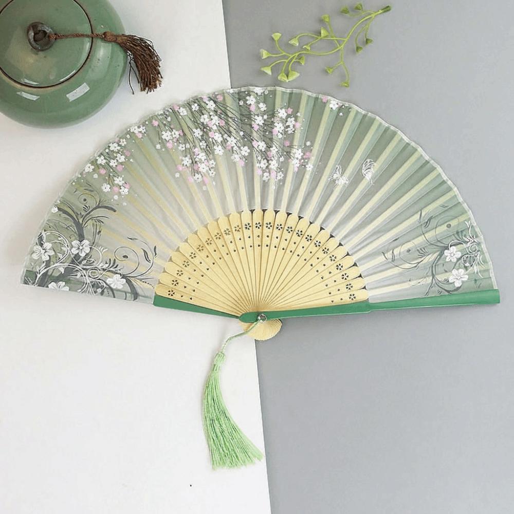 Bambus Klassischer Tanzfächer Seiden Dekorativer Fächer Vintage Stil Fächer für Hanfu Fotografie