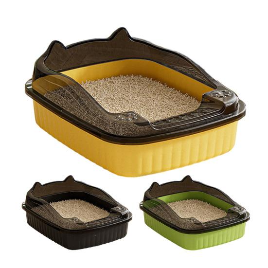 Open Top Cat Litter Box with High Side Anti-Splashing Kitten Litter Pan Semi-Enclosed Cat Toilet with Litter Sifting Scoop