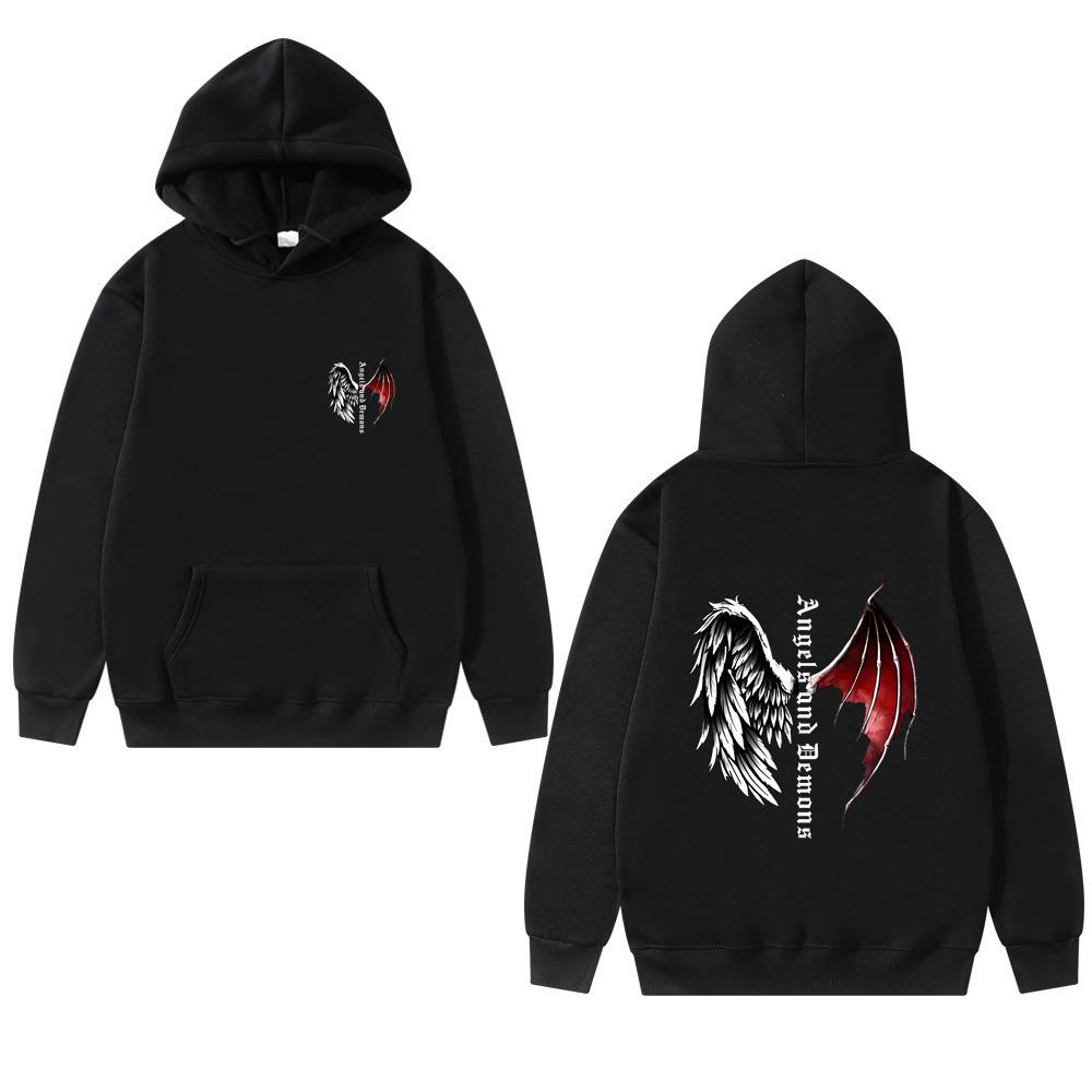 Winter Dark Punk Style Wings Pattern Printed Hoodies Fashionable Casual Sports Long Sleeved Men's and Women's Unisex Hooded Sweatshirts