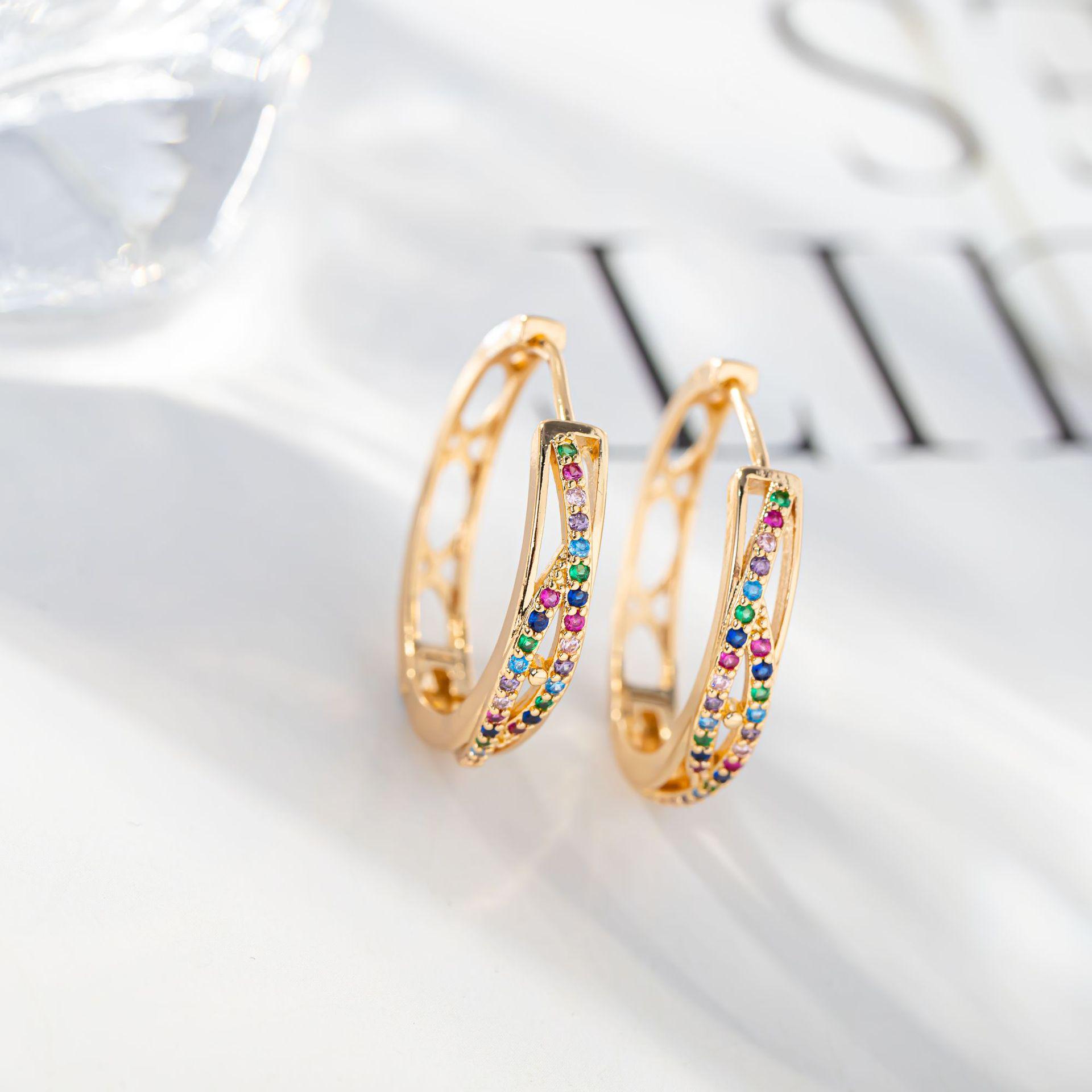 Retro Geometric Zircon Ear Cuffs: European & American Design with Colorful Micro-Inlaid Stones