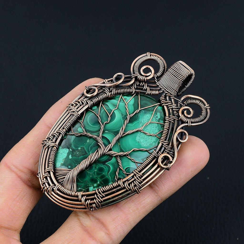 Tree Of Life Malachite Pendant, 999 Copper Wire Wrapped Pendant Jewelry. Gift For Women Handmade Pendant Gemstone Jewelry