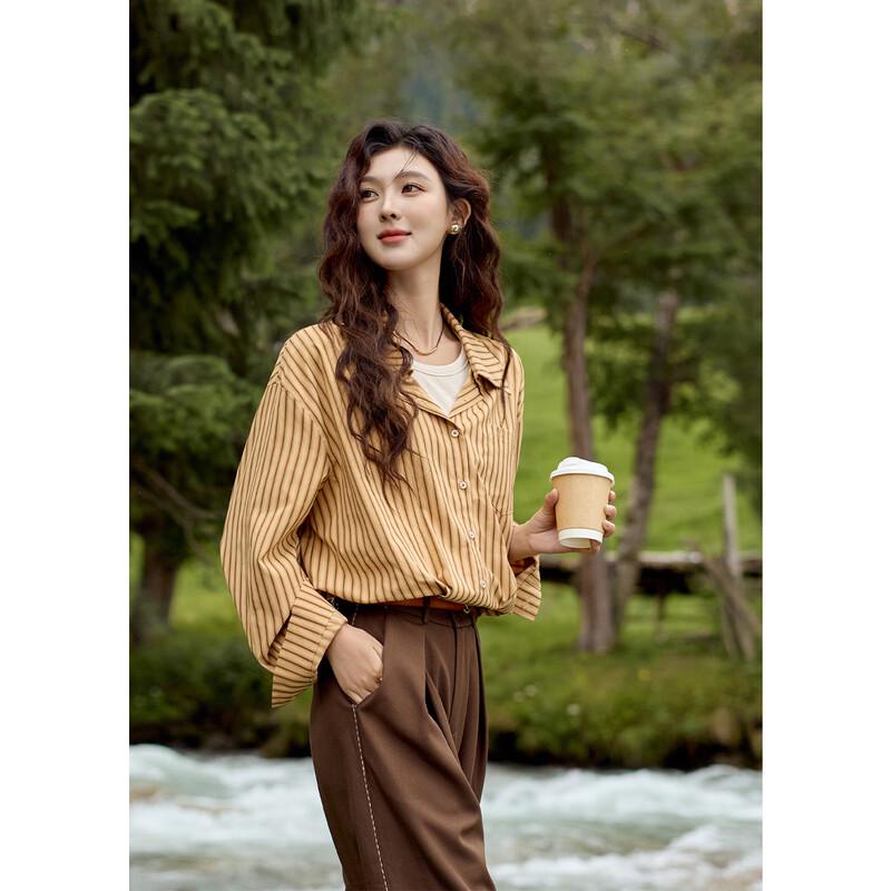 Women s 2025 Spring Striped Loose Shirt S