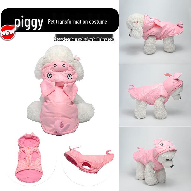

Pink Pig Costume Cotton Coat: Four-Legged Dog Wear for Autumn/Winter Small