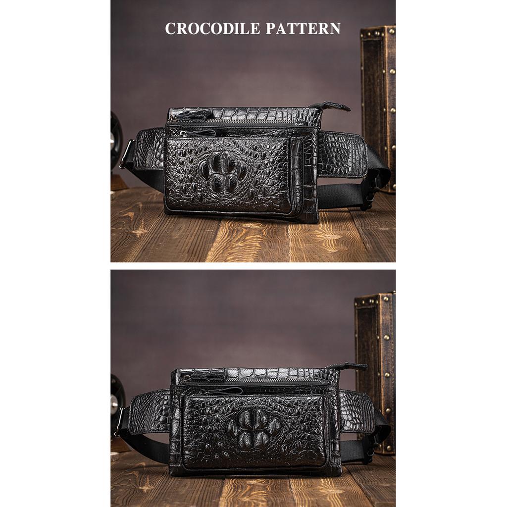 Leather Waist Bag for Men Women Outdoor Sports Chest Pack Adjustable Strap Multipocket Design for Phone Notebook Keys