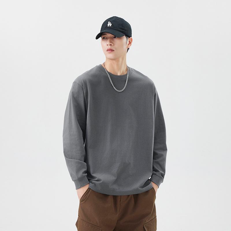Cotton Long-sleeved T-shirt for Men In Spring and Autumn Latest Pure Cotton Round Neck T-shirt for Men with Screw Bottoming Top