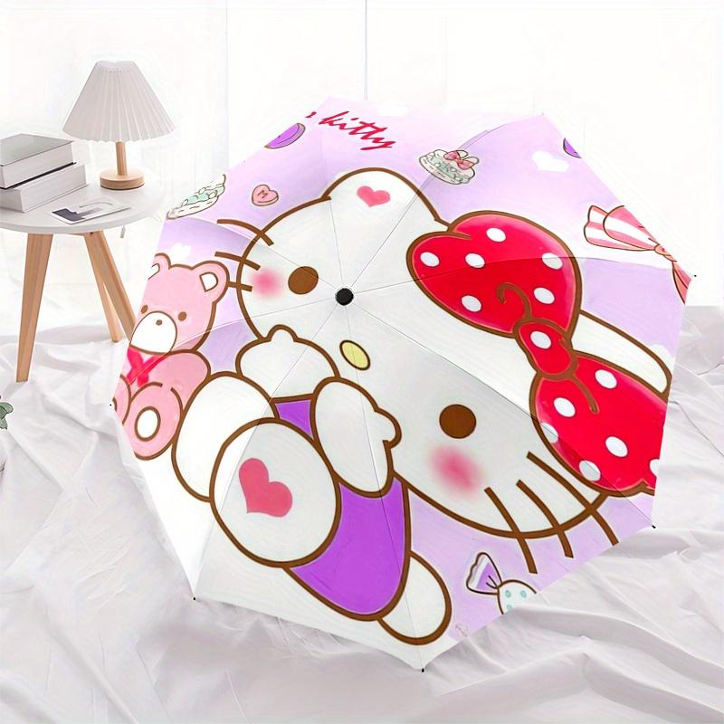 Hello Kitty,Bow Automatic Folding Umbrella-Simple 8-Rib Design, Bright Cartoon Pattern, Durable Iron Frame, Suitable For Travel, Outdoor, Be