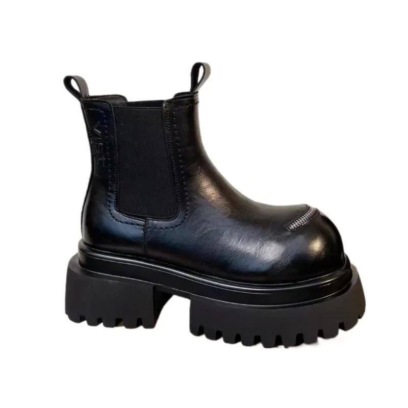 Dámské ploché boty Platforma Kotníkové boty Fad Chelsea Boty na vysokém podpatku Žena Značka Trend Nové Goth Lodičky Chůze Ležérní boty Botas Mujer