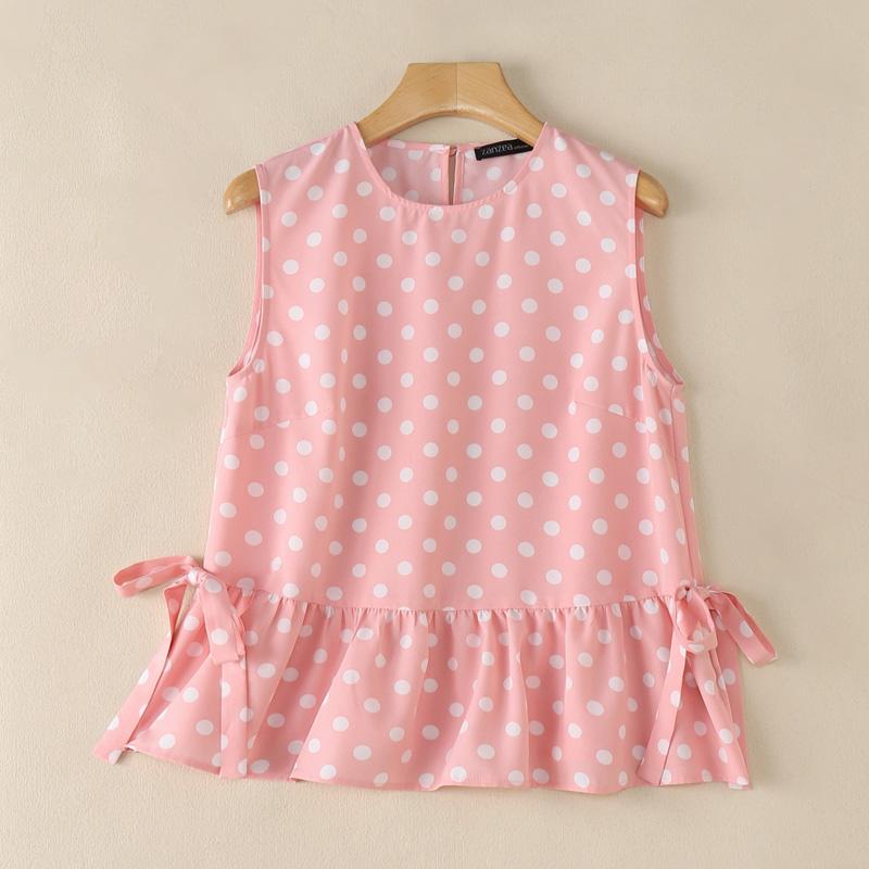 ZANZEA Women Casual Round Neck Polka Dot Print Sleeveless Tank Tops S розовый