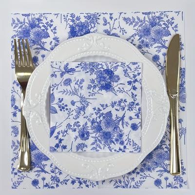 20 unidades, Servilletas Desechables Estampadas en Porcelana de Flores Azules Decoración para Fiesta de Cumpleaños, Boda, Fiesta de Té, Restaurante