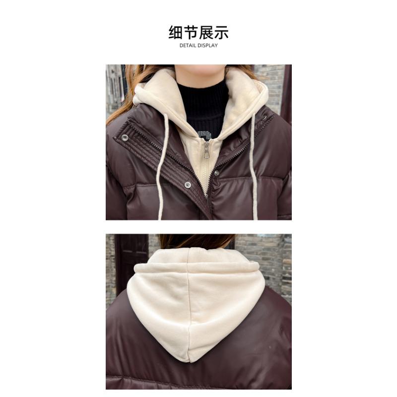 Women S Short Hooded Cotton Padded Coat Fake Two Piece Casual Jacket