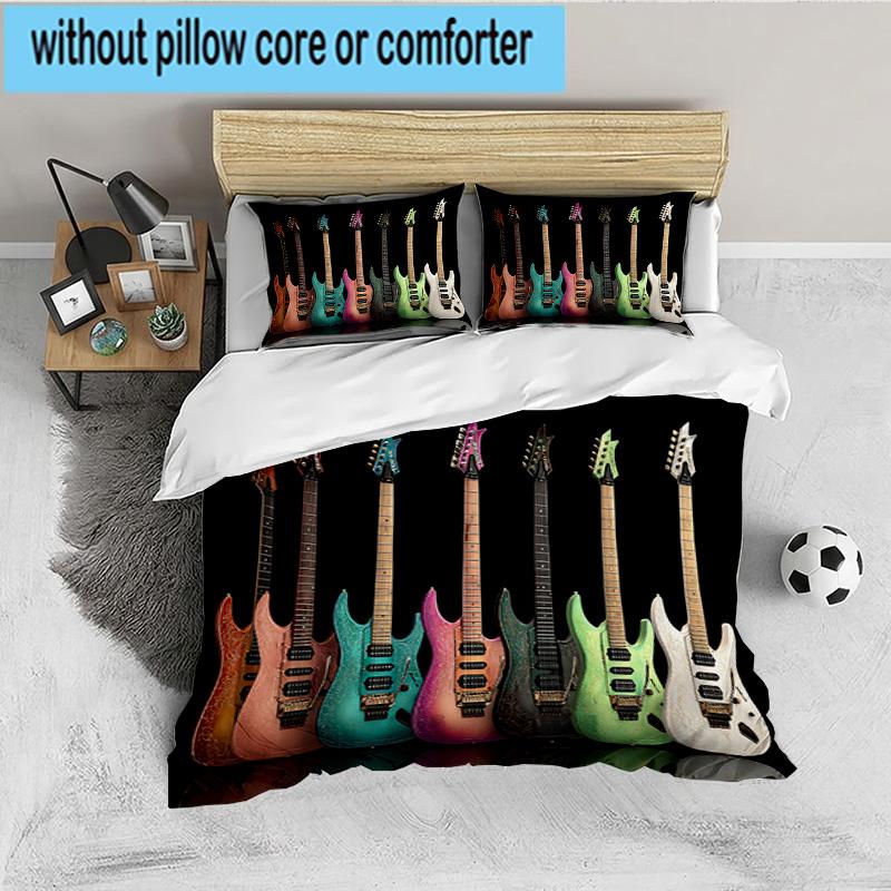 Guitar Collection Diversity 3PCS Bedding set,Ideal for 1pc Duvet Cover And 2pcs Pillowcases Perfect for Fan gift,Ideal for Bedroom, Dormitory