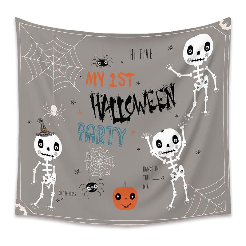 American Halloween Printed Tapestry Horrible Cartoon Pattern Hanging Cloth for Living Room Pumpkin Bat Wall Carpet Decoration