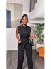 2025 Summer Women's Wear: Stand-up Collar Buttoned Sleeveless Top & Wide-leg Pants Set