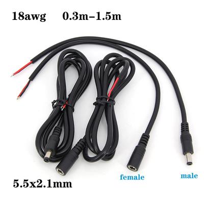 0,3 m 0,5 m 1 m 1,5 m 18 AWG 7 A DC 2-Pin Stecker Buchse Stromversorgungsanschlusskabel 5,5 x 2,1 mm Kupferkabel Adapterbuchse für LED-Streifen