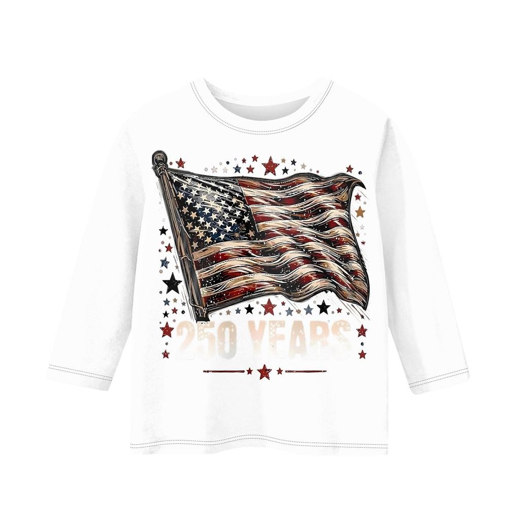 Children's Independence Day Printed Round Neck Seven Quarter Sleeve Casual T-shirt