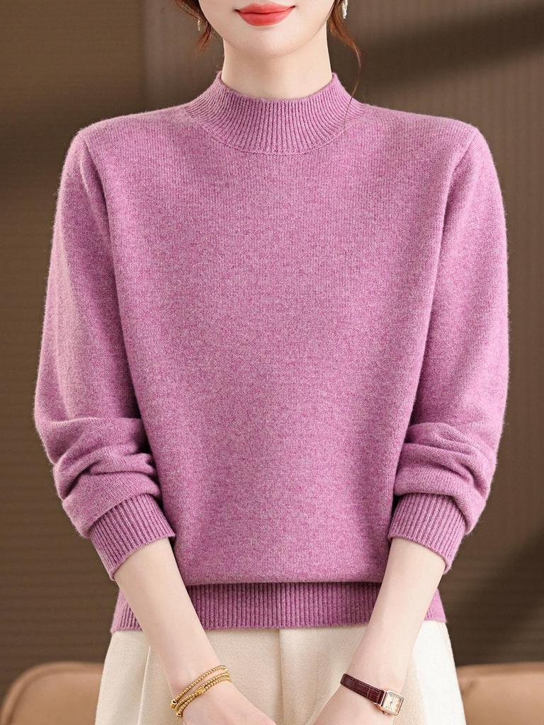 2025 Women's Plus Size Pure Wool Sweater: Mid-to-Old Age Style, Thickened, Loose Fit Cashmere Base Layer