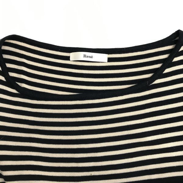 Made In Japan Rene Frill Mini Dress S 36 Short Sleeve Black×Beige Striped Stretch(USED)