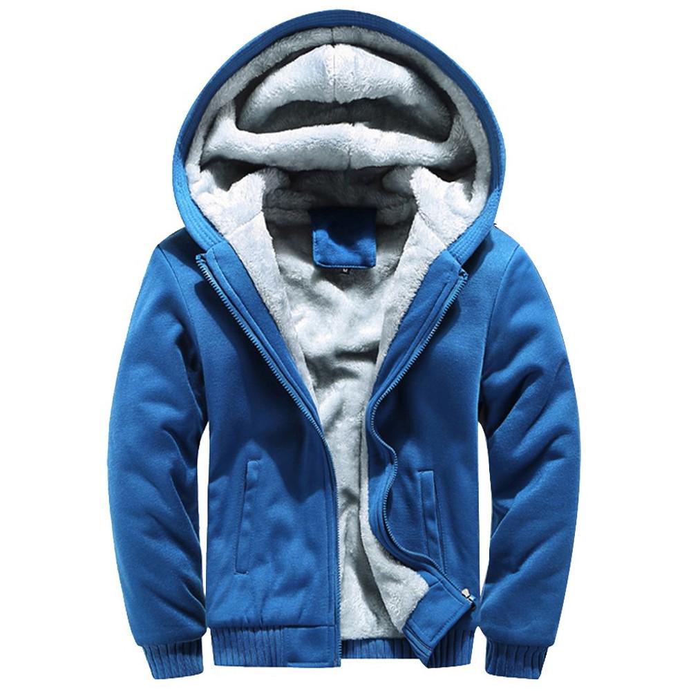 Herre hettegenser Vinter Varm Fleece Glidelås Genser Jakke Outwear Frakk Topper Bluser