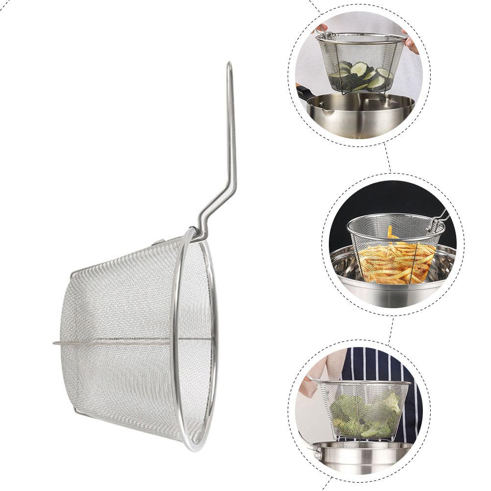 Folding Fry Basket Stainless Steel with Heat Resistant Handle for Fried Food Separation Ideal for Chips Meats Wonton Frying At