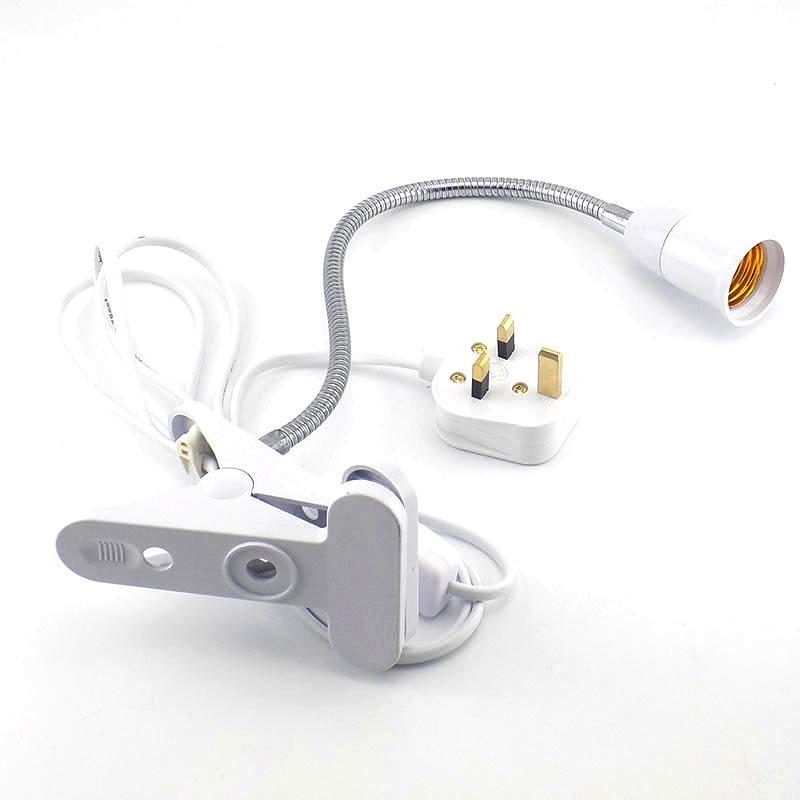 White EU US UK Flexible Light Bulb Lamp AC Power E27 Base Plugs Socket Desk Clip for Book Room Night Light Grow Light Holder