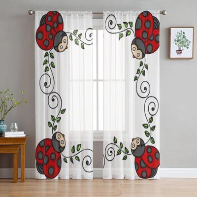Leaves And Ladybugs Tulle Curtain For Living Room Sheer Valance Curtain For Kitchen Bedroom Window Drapes