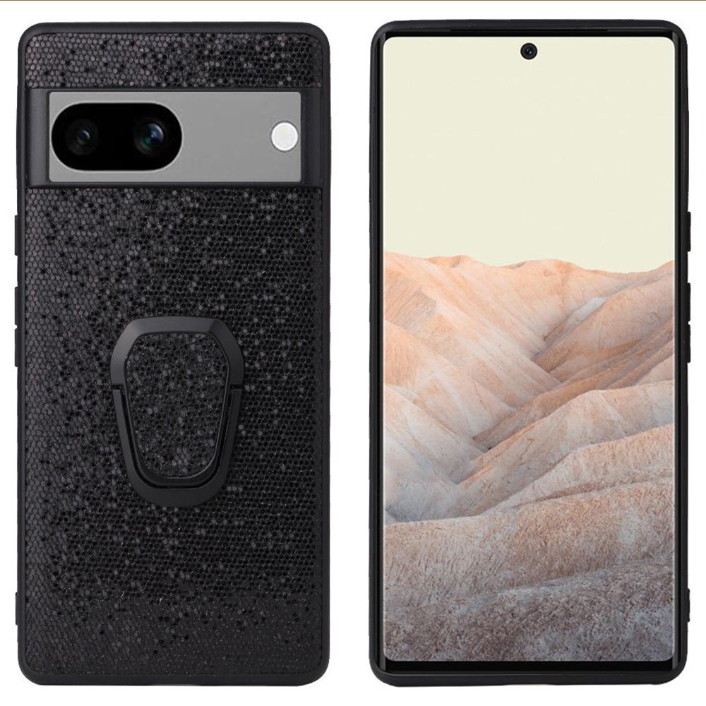 

For Google Pixel 7a Phone Case Textured PU Leather Coated TPU+PC Anti-drop Back Cover with Kickstand B