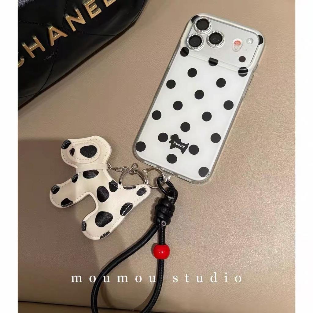 ins sweet and cool spotted dog lanyard pendant doll for iPhone17promax Apple 16pro mobile phone case