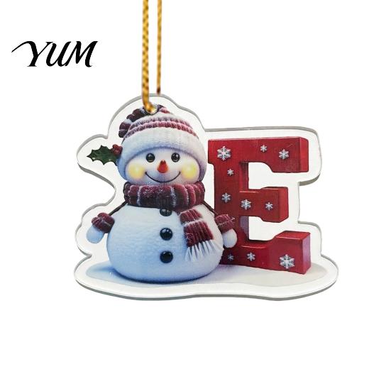 Festive Home Decor Supplies 26 Letter Christmas Ornaments, 2D Flat Snowman Hanging Decoration, Acrylic A-Z Clear Pattern Tree Alphabet Letters Pendant