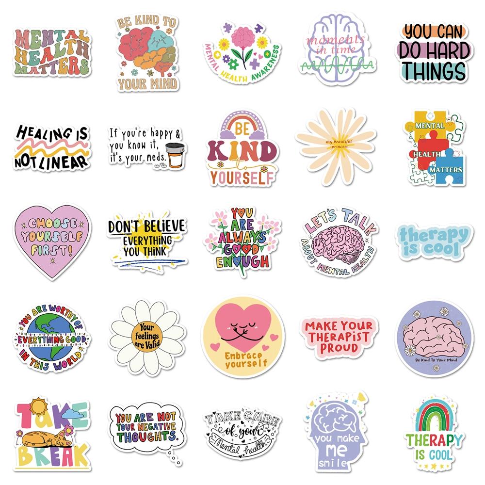 11/111PCS Mental Health Motivational Phrase Theme Stickers Cartoon Graffiti Decal DIY Phone Fridge Helmet Laptop Car Stickers