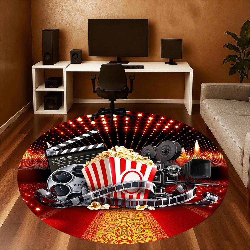 1pc Movie Theater Popcorn Round Chair Mat Office Area Rug - Non-Slip, Floor Mat for Office, Bedroom, and Indoor Decor P127264
