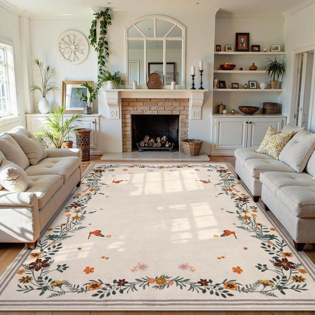 Living Room Carpet Bedroom Bedside Sofa Floor Mat Fluffy Large Area Soft Velvet Rug Spring Floral Style Home Decoration Carpets