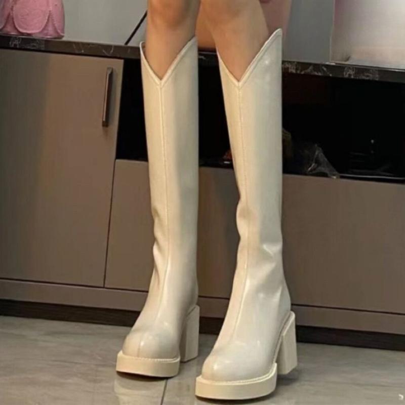 

Модные Элегантные Кожаные Ботинки на Каблуке с Круглым Носком до Колена Женские Осенне-Зимние Ботинки на Платформе Высокие Сапоги для Женщин Y2k Гот Новые Рок Ботинки 40