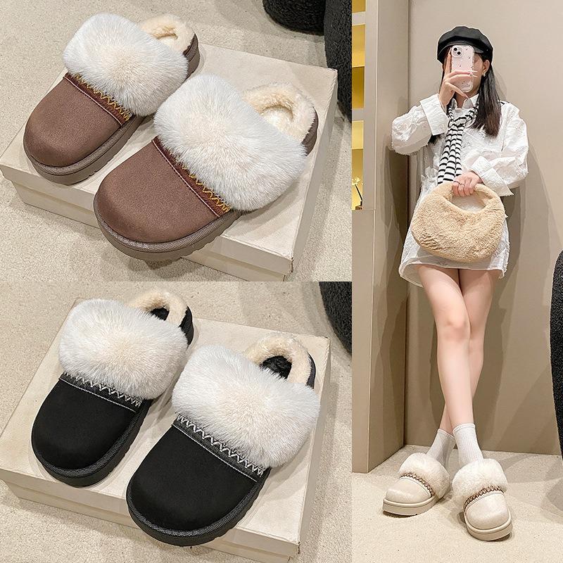 Fleece cotton slippers wear new flat-bottomed thick-soled large-size cotton slippers with one foot, lazy shoes