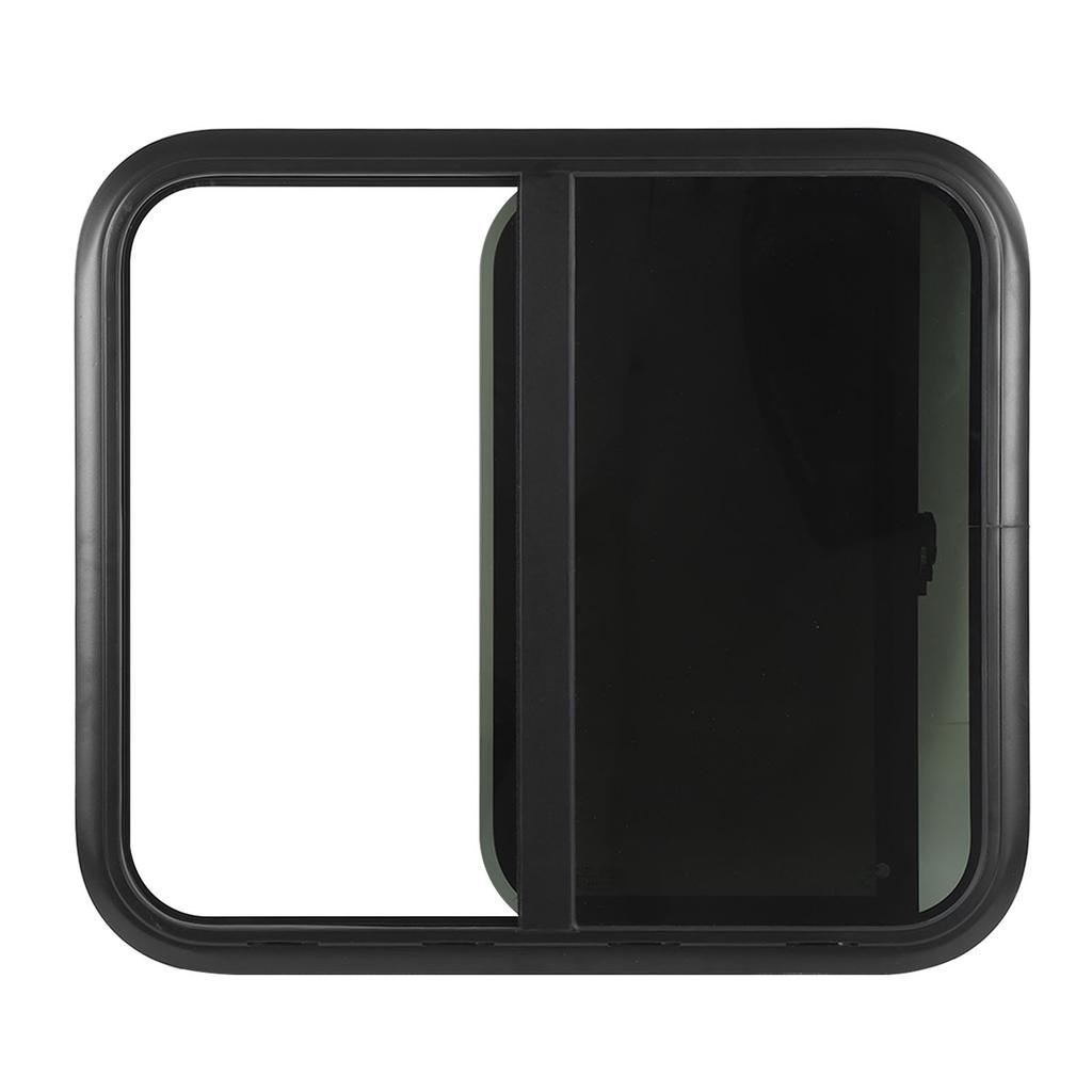 800x700mmm Rounded Sliding Windows Thick Tempered Glass UV Resistant Black Aluminum Alloy Frame with Screen for Caravan