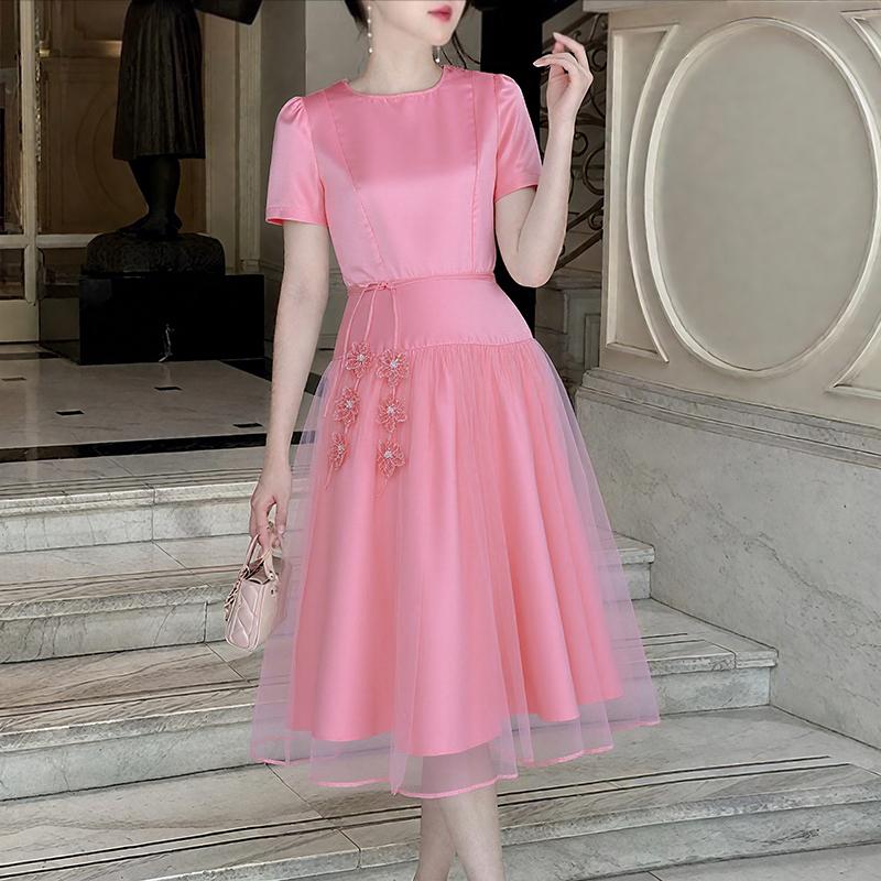 ZANZEA Women Mesh Patchwork Summer Casual Round Neck Short Sleeve Party Dress